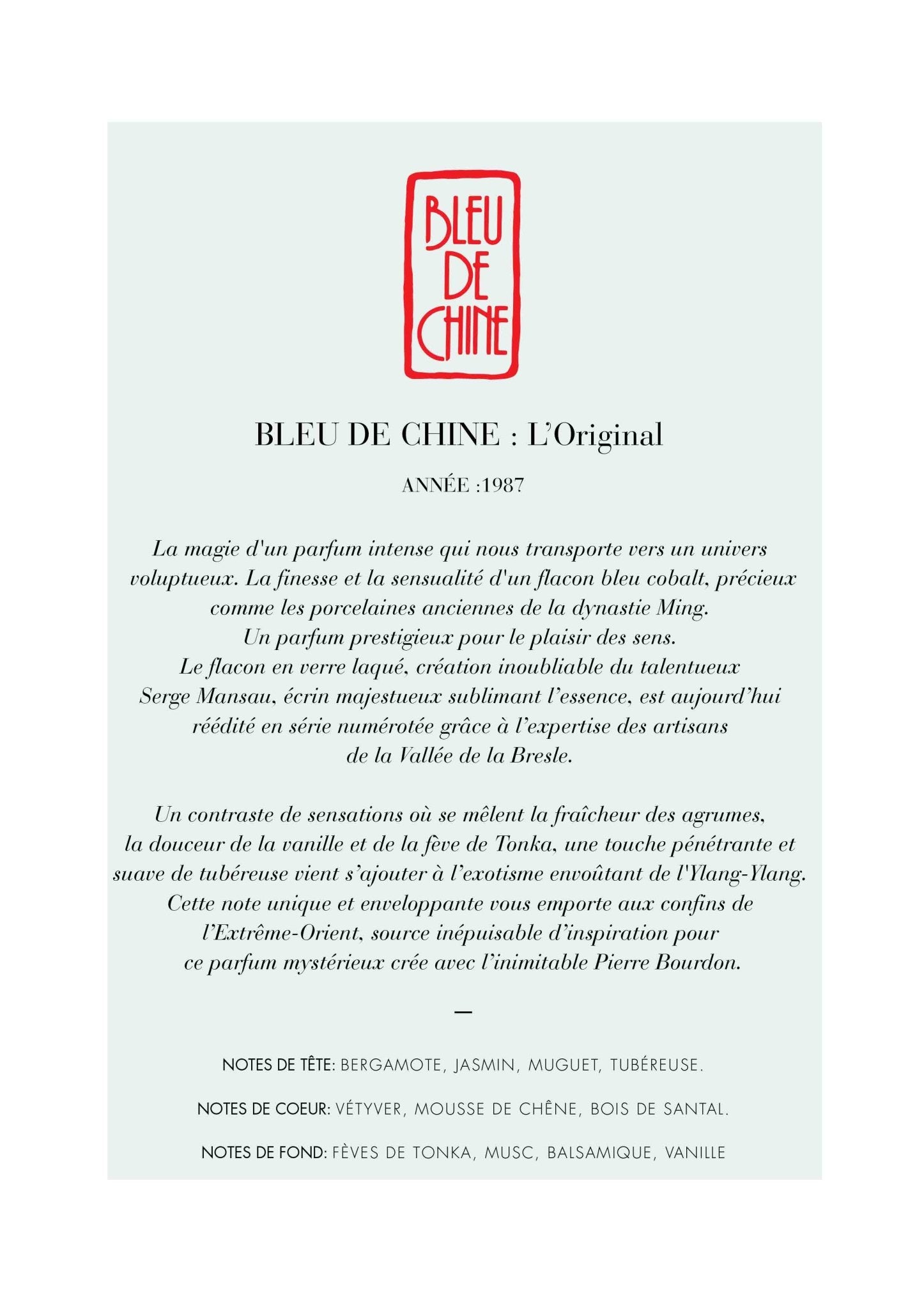 Bleu de Chine Vintage MARC DE LA MORANDIÈRE - Parfumerie du Soleil d'Or
