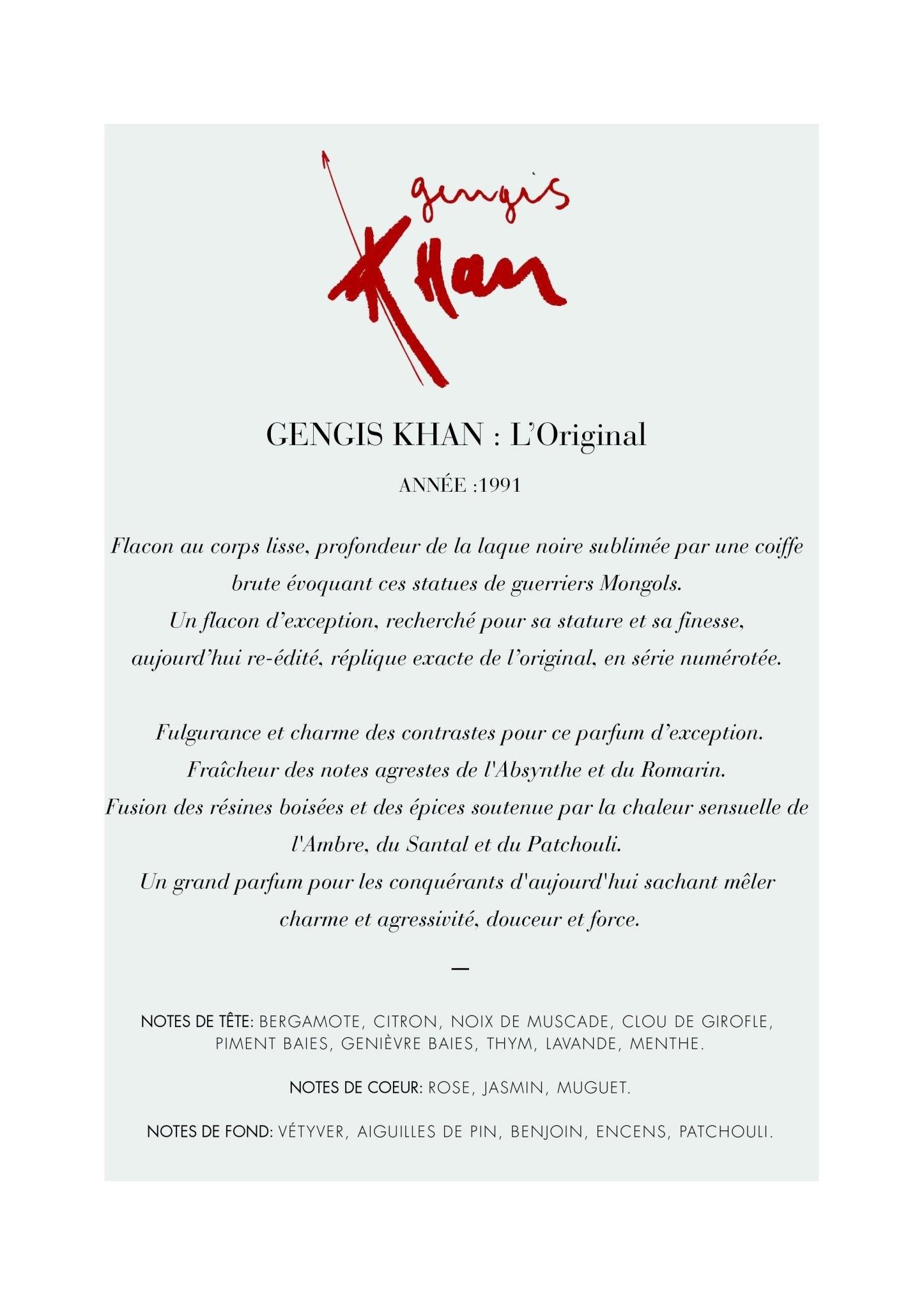 Gengis Khan Vintage MARC DE LA MORANDIÈRE - Parfumerie du Soleil d'Or
