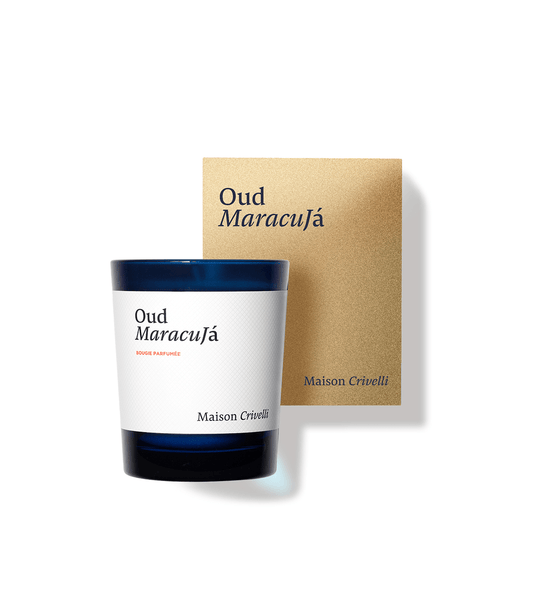 Oud Maracujá scented candle by Maison Crivelli, 190 g with its box
