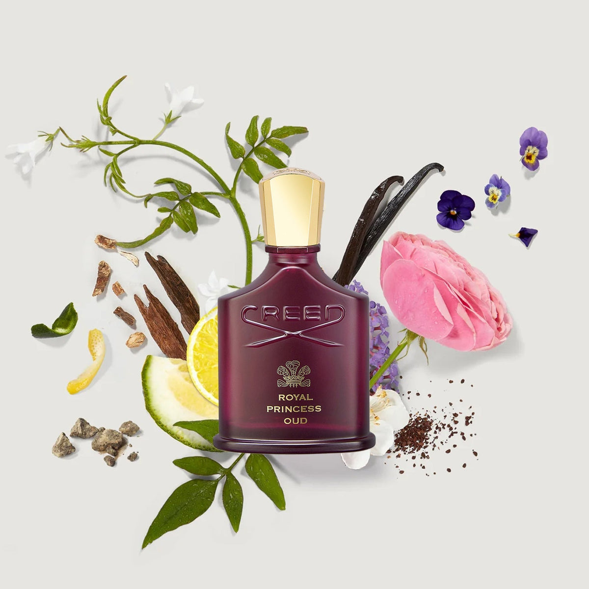 Royal Princess Oud by Creed, bottle with raw materials
